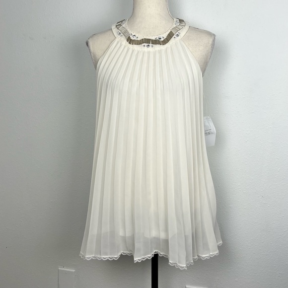 Jaipur Tops - Jaipur Cream Pleated Halter Neck Beaded Blouse